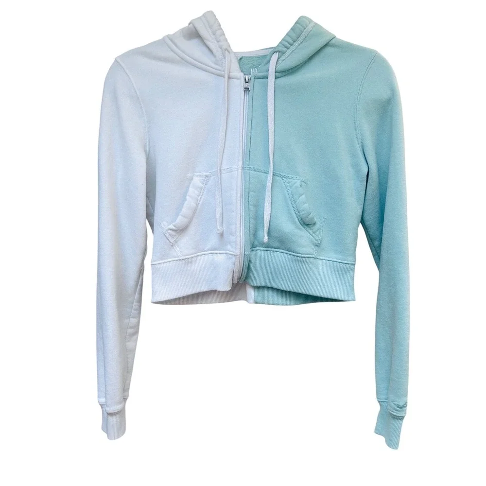 Hollister Y2K Women Mint Green White Colorblock Cropped‎ Zip Hoodie & Joggers